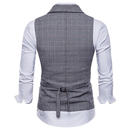 FULIER Chalecos de Vestir para Hombre Delgado Ajuste V Cuello Doble Pecho Negocio Casual Chalecos Formal Boda Traje Chalecos (XXL, Gris)
