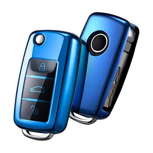 Funda para Llave DE para Coche VW VW Polo Golf 6 Skoda Seat - 2-3 Botones Carcasa [Suave] de [TPU] para Llaves - Cover de Mando y Control de Auto en (Blau)