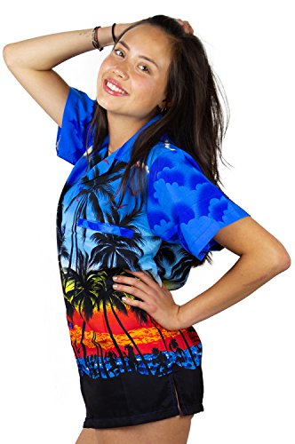Funky Camisa Blusa Hawaiana, Manga Corta, Beach, Azul, M