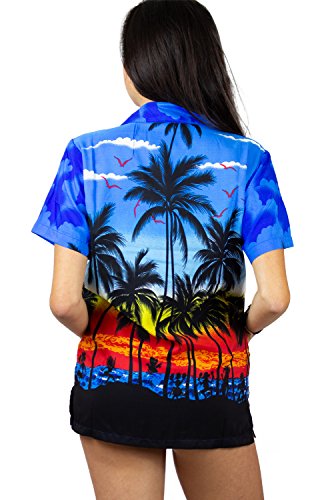 Funky Camisa Blusa Hawaiana, Manga Corta, Beach, Azul, M