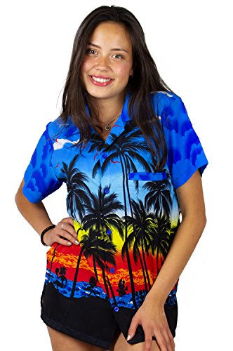 Funky Camisa Blusa Hawaiana, Manga Corta, Beach, Azul, M