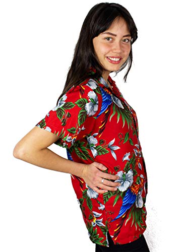 Funky Camisa Blusa Hawaiana, Manga Corta, Cherryparrot, Roja, M