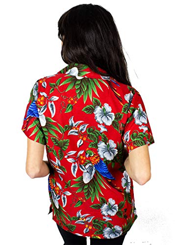 Funky Camisa Blusa Hawaiana, Manga Corta, Cherryparrot, Roja, M