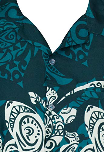 Funky Camisa Hawaiana, Manga Corta, Maori Chest, Verde Petróleo, XL