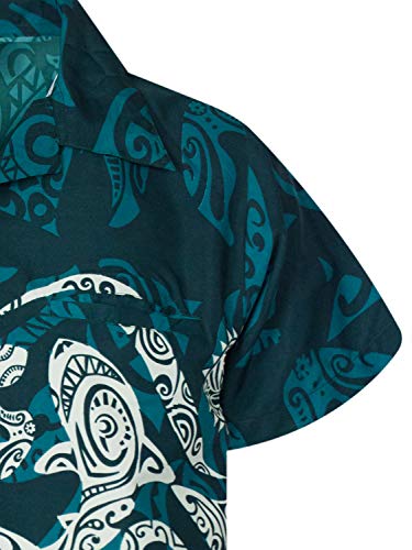 Funky Camisa Hawaiana, Manga Corta, Maori Chest, Verde Petróleo, XL