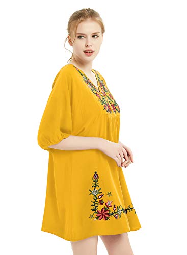 FUTURINO Blusa de estilo bohemio con bordado floral para mujer