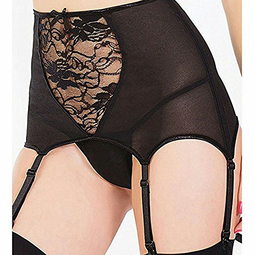 FuYang Liguero para Mujer Prenda Hueco Sexy Encaje de Mujer de Alta Cintura para (XXXXL, Negro)
