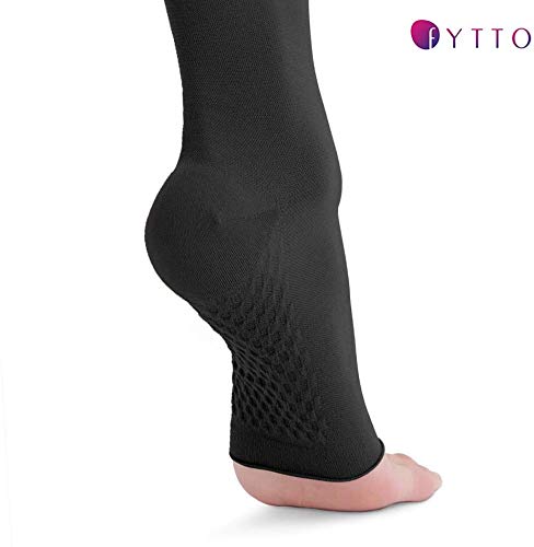Fytto 2020 I Medias de Compresión Graduada de 15-20mmHg. Sin Puntera, en Microfibra Transpirable. Elegante Calcetería que Rebaja la Hinchazón y Alivia Dolor Venas Varicosas. Negro. Talla S