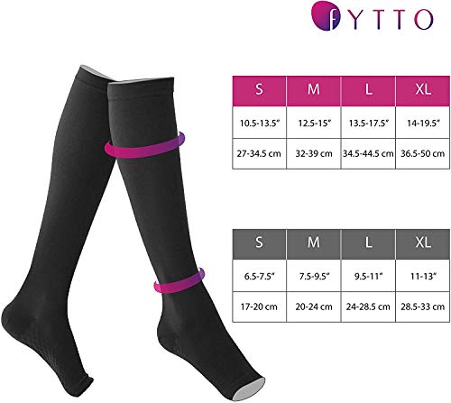 Fytto 2020 I Medias de Compresión Graduada de 15-20mmHg. Sin Puntera, en Microfibra Transpirable. Elegante Calcetería que Rebaja la Hinchazón y Alivia Dolor Venas Varicosas. Negro. Talla S