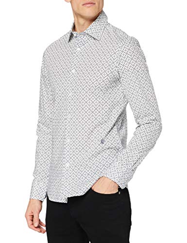 G-STAR RAW Core Super Slim Camisa Casual, Multicolor (Milk/Imperial Blue Ao C173-9853), L para Hombre