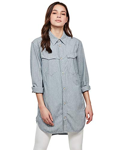 G-STAR RAW Tacoma Boyfriend Long Sleeve Camisa Vaquera, Azul (Sun Faded Indigo Stripe), M para Mujer