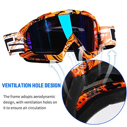 Gafas de motocross, Motocicleta Anti viento Polvo UV Dirt Bike Racing Riding Ciclismo Esquí Gafas al aire Libre Gafas para adultos jóvenes (Marco naranja + lente colorida)