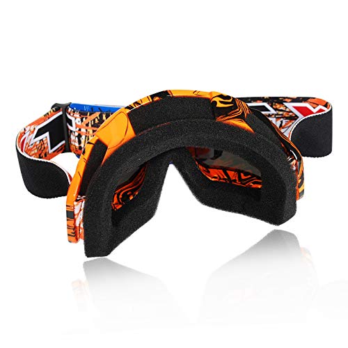 Gafas de motocross, Motocicleta Anti viento Polvo UV Dirt Bike Racing Riding Ciclismo Esquí Gafas al aire Libre Gafas para adultos jóvenes (Marco naranja + lente colorida)