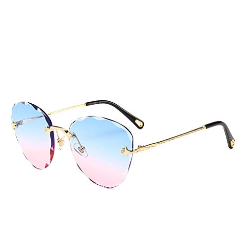 Gafas de sol de color océano sin marco Gafas de sol de corte de cristal de moda femenina for calle Rosa, azul, amarillo, verde Poder Usar Por Un Largo Tiempo ( Color : C3 basket powder )