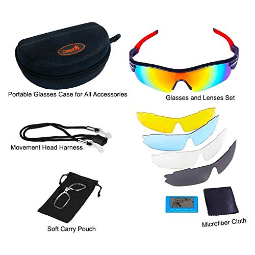 Gafas de Sol Deportivas,CrazyFire UV 400 Protección Gafas Deportivas Polarizadas con 5 Set De Lentes Intercambiables para Hombre Mujer