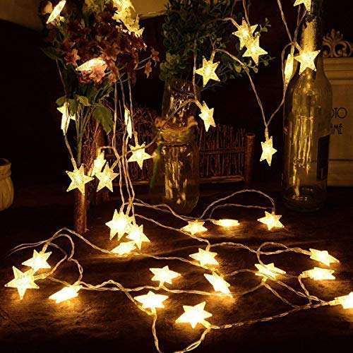 Galaxer Star Luces de Hadas Estrella de la Noche Luz de la Secuencia 20Ft / 6M 40Pcs Monochrom de dos Modos y Brillante Decoración Luz Blanco Cálido AA Alimentado por Batería