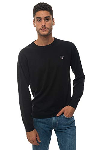 GANT Cotton Wool Crew Suéter, Negro, XS para Hombre