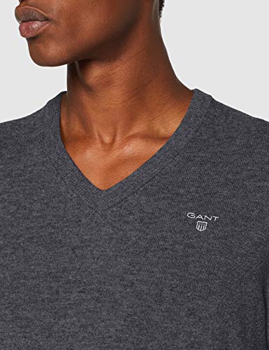 GANT MD. Extrafine Lambswool V-Neck suéter, Gris (Dk Charcoal Melange 97), Large para Hombre