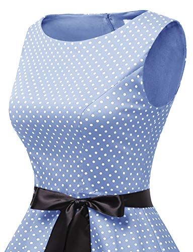 Gardenwed Vestidos Mujer Sin Mangas Cóctel Fiesta Retro Pin Up Blue Small White Dot S