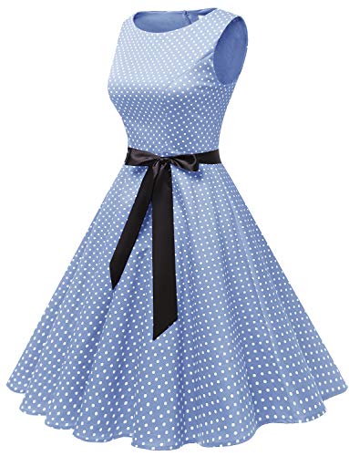 Gardenwed Vestidos Mujer Sin Mangas Cóctel Fiesta Retro Pin Up Blue Small White Dot S