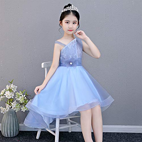 GCX- Niñas cumpleaños Princesa Vestido Mullido Gasa Vestido de Novia Vestido de los Cabritos Pasarela Poco anfitrión Piano de Vestuario Moda (Color : Blue, Size : 150cm)