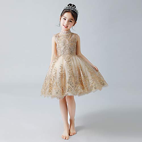 GCX- Traje Pasarela niños Princesa Muchachas del Vestido hinchada de Hilados de Piano Traje del Vestido de Noche de Lentejuelas de cumpleaños Moda (Color : Gold, Size : 110cm)