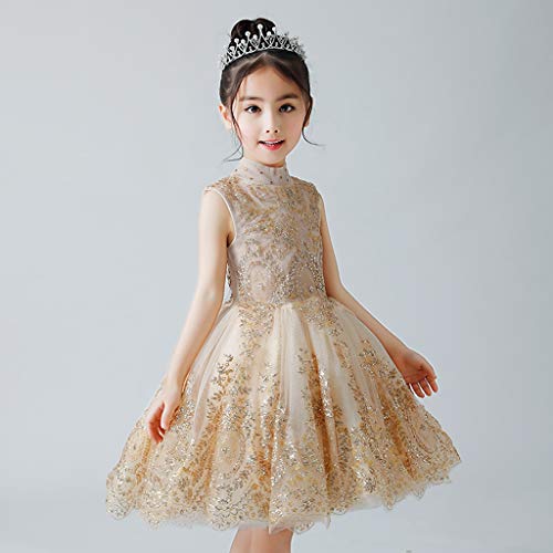 GCX- Traje Pasarela niños Princesa Muchachas del Vestido hinchada de Hilados de Piano Traje del Vestido de Noche de Lentejuelas de cumpleaños Moda (Color : Gold, Size : 110cm)