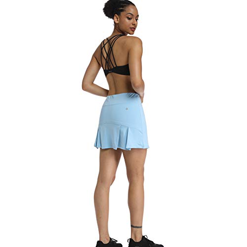 Geekbuzz - Falda femenina dinámica, deportiva, plisada, con bolsillos y pantalones cortos, para tenis, golf, correr, Mujer, color azul, tamaño 36