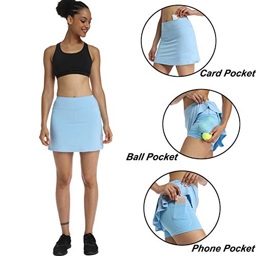 Geekbuzz - Falda femenina dinámica, deportiva, plisada, con bolsillos y pantalones cortos, para tenis, golf, correr, Mujer, color azul, tamaño 36