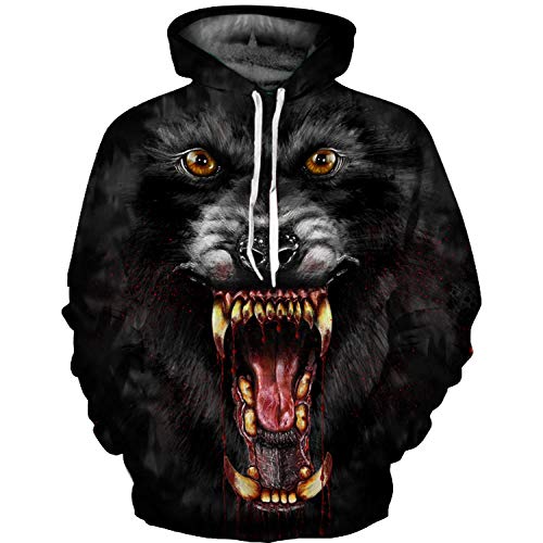 GEFANENR Unisex 3D Impreso Sudaderas,Bestia Sanguinaria Hombres Mujeres Amantes De Manga Larga Camiseta Sudadera Chaqueta Abrigo Abrigo Salvaje Big Size Novedad Sudadera con Capucha con Bolsillo,M