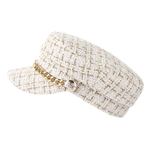 GEMVIE Gorra Pintor Octogonal para Mujer Sombrero Marinero con ala Ancha Elegante Cadena Decorada Fiesta Viaje Circunferencia 56cm Beige