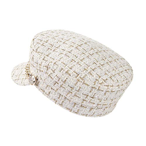 GEMVIE Gorra Pintor Octogonal para Mujer Sombrero Marinero con ala Ancha Elegante Cadena Decorada Fiesta Viaje Circunferencia 56cm Beige
