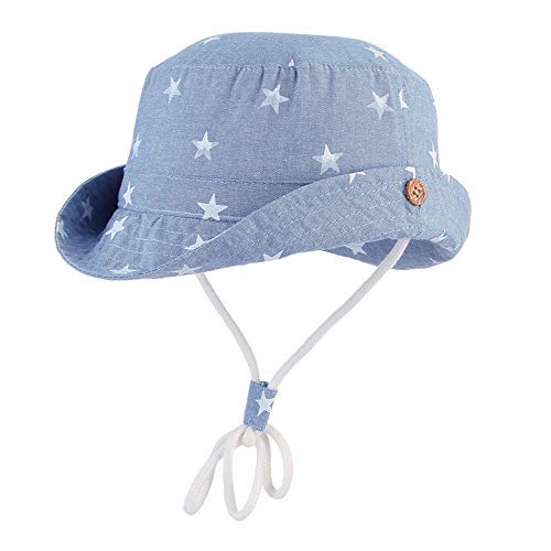 GEMVIE Niños Sombrero Pescador de Bebé Sol Protección Algódon Unisexo Gorro Ajustable Plegable Estapado Estrella Verano UV Hat Niña (Azul Claro, 1-2años)