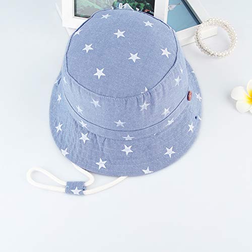 GEMVIE Niños Sombrero Pescador de Bebé Sol Protección Algódon Unisexo Gorro Ajustable Plegable Estapado Estrella Verano UV Hat Niña (Azul Claro, 1-2años)