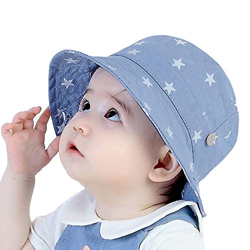 GEMVIE Niños Sombrero Pescador de Bebé Sol Protección Algódon Unisexo Gorro Ajustable Plegable Estapado Estrella Verano UV Hat Niña (Azul Claro, 1-2años)