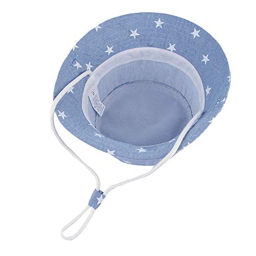 GEMVIE Niños Sombrero Pescador de Bebé Sol Protección Algódon Unisexo Gorro Ajustable Plegable Estapado Estrella Verano UV Hat Niña (Azul Claro, 1-2años)