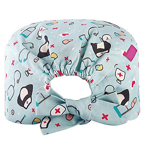 GEMVIE Reutilizable Gorro Enfermera con Botones Pelo Largo Robin Hat para Mujers y Hombres,Dibujos Animados, Flor,Peces, Corbata Ajustable