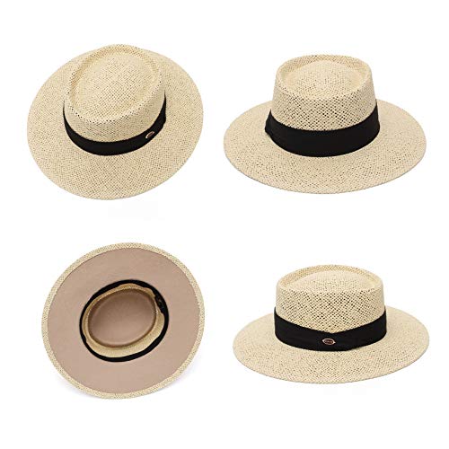 GEMVIE Sombrero Playa Mujer Fedora de Paja Hombre ala Ancha Sombrero Panama Primavera/Verano Ajustable Caballero Sombrero
