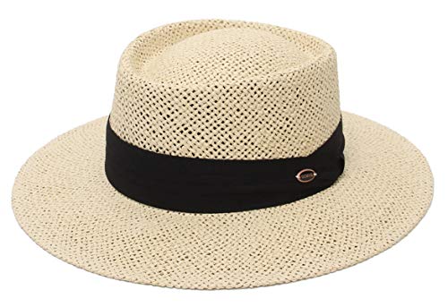 GEMVIE Sombrero Panama de Paja para Playa Hombre ala Ancha Sombrero Fedora Mujer Primavera/Verano Ajustable Caballero
