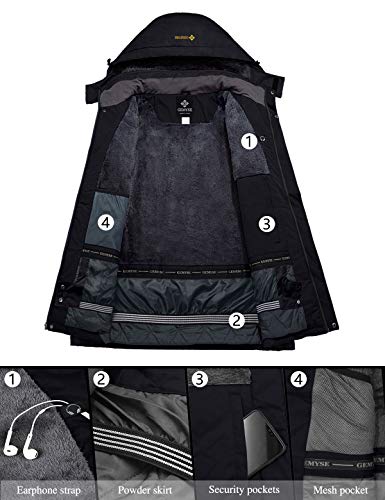 GEMYSE Chaqueta de esquí Impermeable de montaña para Mujer Abrigo de Invierno al Aire Libre de Lana a Prueba de Viento con Capucha (Negro,XL)