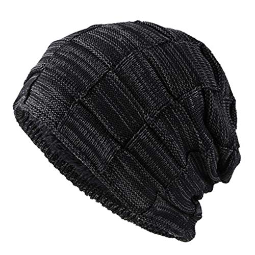 Generi Caliente Gorro de Invierno Gorro Punto Tipo Beanie Invierno Mujer Hombre Slouchy Beanie Gorro Caliente Forro Polar Interior （Negro）