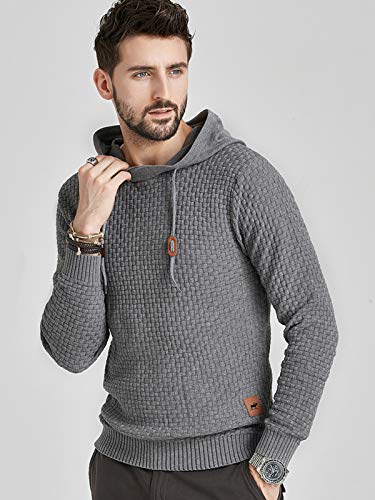 Genfien Sudadera con Capucha para Hombre Jersey con Capucha de Forro Deportiva Cuadros Jacquard de Punto Camisa de Entrenamiento Hoodie Casual Otoño Invierno