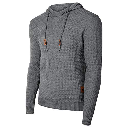Genfien Sudadera con Capucha para Hombre Jersey con Capucha de Forro Deportiva Cuadros Jacquard de Punto Camisa de Entrenamiento Hoodie Casual Otoño Invierno