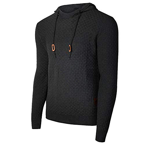 Genfien Sudadera con Capucha para Hombre Jersey con Capucha de Forro Deportiva Cuadros Jacquard de Punto Camisa de Entrenamiento Hoodie Casual Otoño Invierno