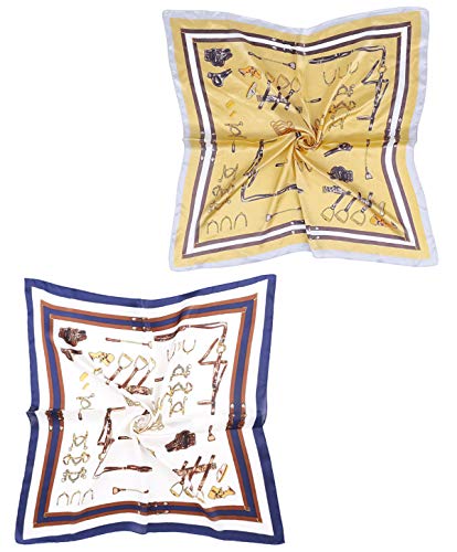 Genovega Pañuelos Seda Cuello Mujer, Moda Bandana Raso para la Cabeza, Señoras Fulares Baratos Bufanda de Pelo Multiuso, Hair Scarfs Head Wraps Multifunctional, Turbante, Herramienta, Amarillo Blanco