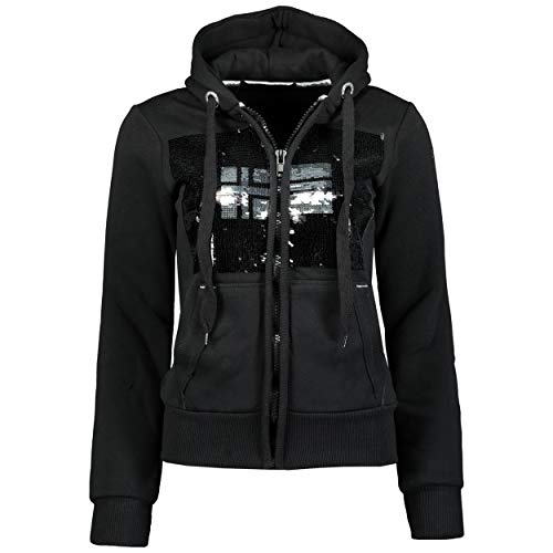 GEO NORWAY Gula Lady - Sudadera Hoodie Mujer Cremallera Bolsillos Canguro - Sudadera Mujer Logo Casual Manga Larga Bolsillo - Sudadera Pullover Chaqueta Deporte Cómoda Tops Negro M