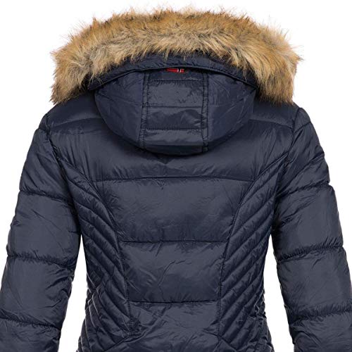 Geographical Norway ABEILLE - Parka grande para mujeres - Abrigo de invierno abrigado - Manga larga y cuello de piel sintética - Chaqueta para mujeres de tela resistente (MARINE XXL)