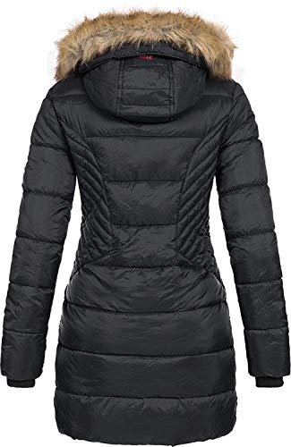 Geographical Norway ABEILLE - Parka grande para mujeres - Abrigo de invierno abrigado - Manga larga y cuello de piel sintética - Chaqueta para mujeres de tela resistente (NEGRO XXL)