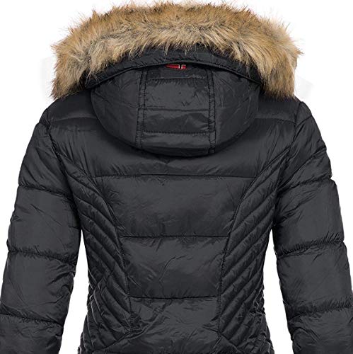 Geographical Norway ABEILLE - Parka grande para mujeres - Abrigo de invierno abrigado - Manga larga y cuello de piel sintética - Chaqueta para mujeres de tela resistente (NEGRO XXL)