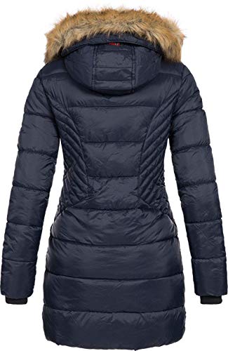 Geographical Norway ABEILLE - Parka grande para mujeres - Abrigo de invierno abrigado - Manga larga y cuello de piel sintética - Chaqueta para mujeres de tela resistente (MARINE XL)